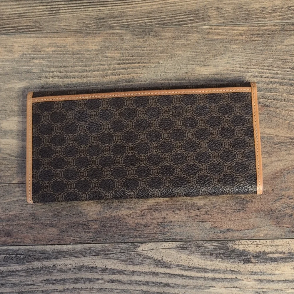 Celine Macadam Brown Coated Canvas Logo Long Italian Vintage Leather Wallet